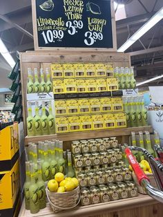 a display in a store filled with lots of lemonade