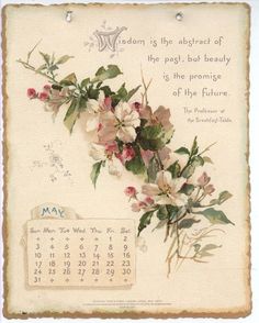 an old calendar with flowers on it