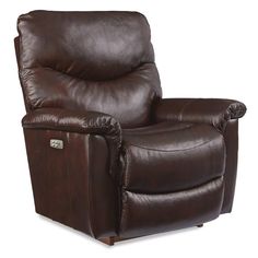 the reclining chair is brown leather