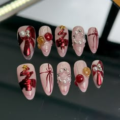 Celebrate in style with our 'Festive cheer' nail set. Featuring rich red hues and playful holiday designs, this set captures the joyful spirit of the season. Easy to apply and remove, reusable with proper maintenance Included in Your Purchase: - 10 pcs crafted press-on nails - 2 sheets of Nail adhesive tabs  - 1 x Mini nail file for adjustments - 1 x Alcohol Wipes - Instructions for application and care Sizing: This set includes a standard size range to fit most hands comfortably. Custom sizes are available upon request to ensure the perfect fit! Perfect For: - Special occasions - Everyday wear - Gift-giving - Fall Theme Maximalist Christmas Nails, Christmas Red Nail Designs, Work Nails Professional, Christmas Nail Set, Nails Ghost, Maximalist Christmas, Nails Gothic, Ghost Nails, Nails Spooky