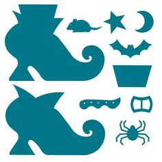 the silhouettes of various items are shown in blue