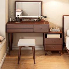 a bedroom scene with focus on the dressing table