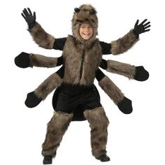 a person in a costume that looks like a big furry animal with arms outstretched and legs spread out