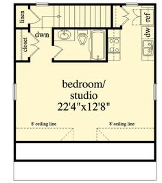 the floor plan for a studio apartment with two bedroom and an attached living room area