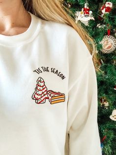 Embroidered Christmas Tree Cake Tis the Season Sweatshirt - Etsy Tis The Season Sweatshirt, Christmas Embroidery Crewneck, Christmas Tree Cake Sweatshirt, Christmas Tree Sweatshirt, Christmas Embroidered Sweatshirt, Christmas Embroidery Sweatshirts, Embroidered Christmas Sweatshirt, Christmas Sweatshirt Outfit, Machine Embroidery Inspiration