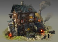 Minecraft Medieval Blacksmith, Medieval House Concept, Minecraft Medieval House, Blacksmith Workshop, Disneysea Tokyo, House Concept