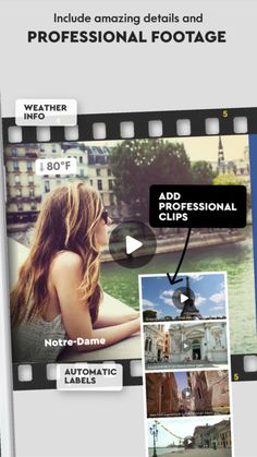 a movie strip with the words professional footage on it and pictures of people in different locations