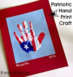 a patriotic handprint craft made with red, white and blue paper