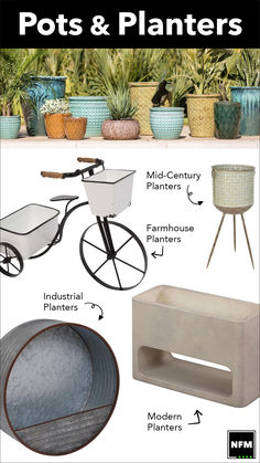 pots and planters are shown with their names