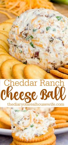 cheesy ranch cheese ball on top of crackers