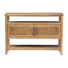 the sideboard is made out of wood and wicker