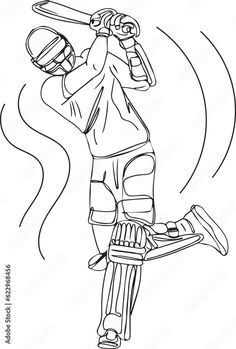 a black and white drawing of a man playing baseball with a bat in his hand