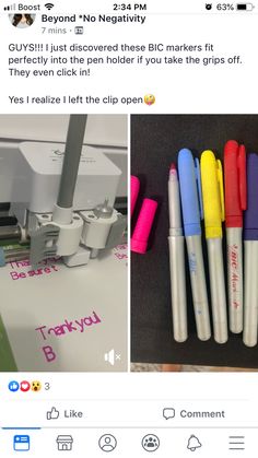 some pens are sitting next to each other