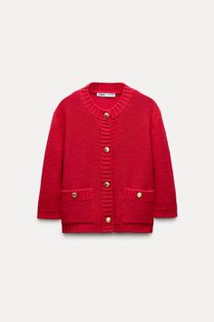 BUTTONED KNIT CARDIGAN - Red | ZARA United States Red Cardigan Sweater, Trench Coat Dress, Crochet Coat, Red Cardigan, Floral Print Shirt, Leather Shirt, Linen Blazer, T Shirt Vest, Blouse And Skirt