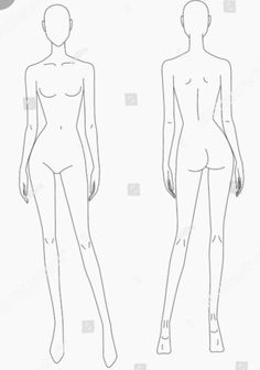 a female mannequin standing in front and back view with the body drawn out