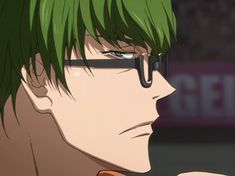 an anime character with green hair and glasses