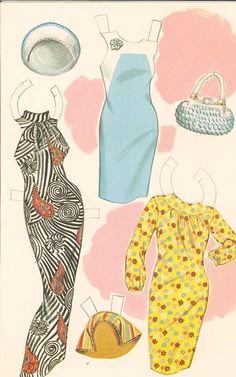 an illustration of three different dresses and hats