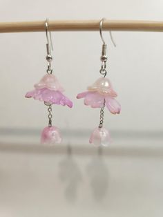 Pink flower drop earrings with different layers, and a chain separating 2 flowers. Silver hooks. 2 Flowers, Flower Drop Earrings, Pink Flower, Pink Flowers, Jewelry Earrings Dangle, Etsy Earrings, Dangle Drop Earrings, Dangle Earrings, Roses