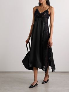 KIKA VARGAS Somaly tie-detailed guipure lace and silk-satin midi dress | NET-A-PORTER Floral Dresses Short, Dress Flats, Romantic Lace, Guipure Lace, Matthew Williamson, Satin Midi Dress, Designer Accessories, Lace Panelled, Street Chic