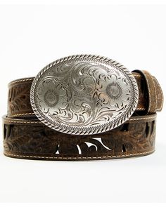 Shyanne Women's Brown Oval Scroll Buckle Tooled Cut Out Belt | Boot Barn Country Belt Buckles, Country Belts, Cowgirl Belts, Boot Barn, Cowboy Belt, Belt Brown, Work Boots Men, Western Belts, Western Leather