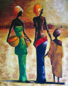 an oil painting of three women and two children standing in front of each other on a beach