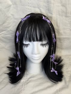 Satin bow hair chain. For the Coquette and cute. Rapunzel Purple, Hair Claims, Purple Hair Accessories, Hair Chain, Purple Accessories, Hair Chains, Lake Havasu City, Lake Havasu, Bow Hair Clip