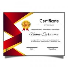 an award certificate with red and yellow stripes