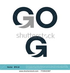 the letters go and g are in black and grey colors, with an arrow pointing up to