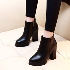 Brand Name: LYXLYHHeel Type: Square heelBoot Type: Riding, EquestrianShaft Material: PUSeason: Spring/AutumnUpper Material: PUBoot Height: ANKLEis_handmade: YesFashion Element: PlatformPattern Type: SolidModel Number: 875Department Name: AdultLining Material: SyntheticToe Shape: Round ToeItem Type: BootsInsole Material: TPROutsole Material: TPRHeel Height: High (5cm-8cm)With Platforms: YesPlatform Height: 0-3cmClosure Type: ZIPFit: Fits smaller than usual. Please check this store's sizing info Hak Tinggi, Womens Leather Ankle Boots, High Heels Boots, Women Ankle Boots, Boots Platform, High Heel Boots Ankle, Heels Boots, Pointed Toe Heels, Boot Pumps