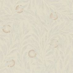 a white wallpaper with leaves and flowers on the back ground, in neutral tones