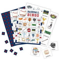 three baseball themed game cards with matching images