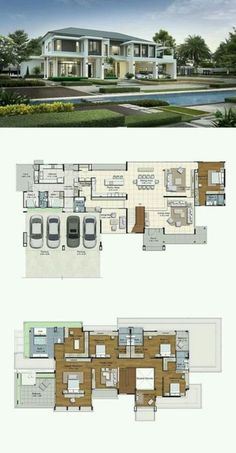 two story house plans with lots of room and living area in the middle, one floor plan