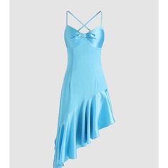 Make A Statement At Your Next Wedding Or Party With This Cider Blue Satin Mini Dress. The Dress Features A Sweetheart Neckline, Strappy Sleeves, And A Tie Belt. It Is Made Of A Polyester And Spandex Blend With A Satin Finish That Makes It Perfect For Any Festival, Garden, Party, Or Clubwear Occasion. The Dress Comes In Size L And Should Be Hand Washed Only. This Slip Dress Is Perfect For The Summer And Spring Season And Will Make An Excellent Addition To Your Wardrobe. The Dress Is Brand New Wit Fitted Light Blue Satin Midi Dress, Blue Satin V-neck Dress For Party, Flirty Satin Wedding Dress, Blue Fitted Satin Mini Dress, Blue Fitted Mini Satin Dress, Fitted Blue Satin Mini Dress, Light Blue Backless Mini Dress For Party, Backless Light Blue Mini Dress For Party, Light Blue Satin Party Dress