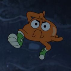 a cartoon character is flying through the air with his feet up and eyes wide open