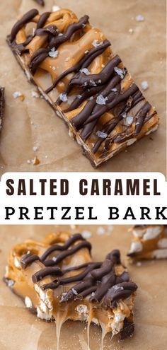 salted caramel pretzel bark with chocolate drizzle