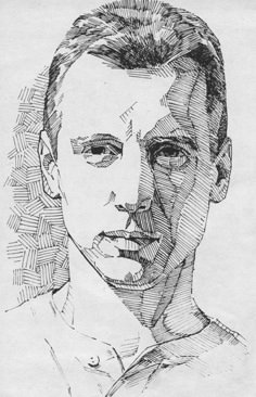 a black and white drawing of a man's face