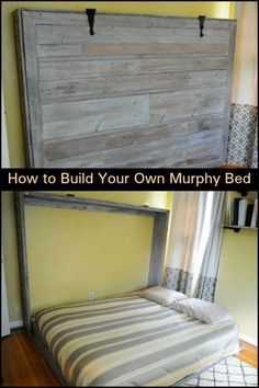 a bed frame made out of wood with the words how to build your own murphyy bed