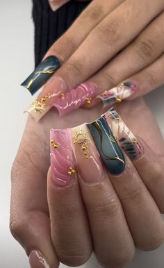 Cancerian Nails, Medium Square Nails, Virgo Nails, Hard Nails, Leaf Designs, Simple Acrylic Nails, Classy Acrylic Nails