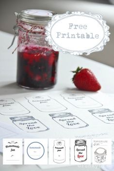 the jars are filled with jams and have labels on them for free printable