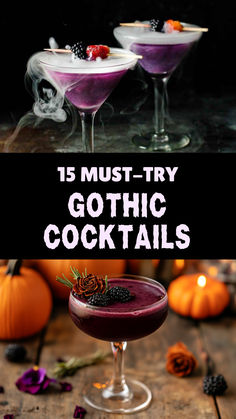 Gothic Cocktails Witchy Gin Cocktails, Halloween Moscow Mule Recipe, Phantom Of The Opera Themed Cocktails, Vampire Themed Cocktails, Dark Mocktails, Cool Looking Cocktails, Halloween Inspired Alcoholic Drinks, Coraline Themed Drinks, Fantasy Themed Cocktails