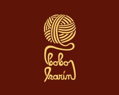 a ball of yarn with the word bobo kawain written in gold on a brown background