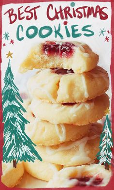 a christmas card with cookies stacked on top of each other and the words best christmas cookies