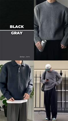 Color Combinations Men Outfit, Color Combos With Black, Grey Outfit Men, Outfit Color Palette, Colour Combinations Clothes, Mens Smart Casual Outfits