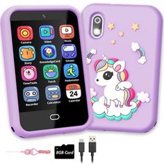 an iphone case with a unicorn on it and usb cable plugged into the charger