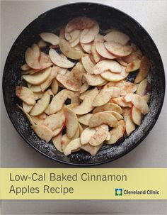 the cover of low - cal baked cinnamon apples recipe is shown in a skillet