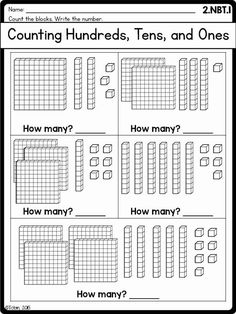 the worksheet for counting hundreds and ones to help students learn how many numbers are in