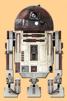 the star wars r2d2 paper model is shown in white and brown colors