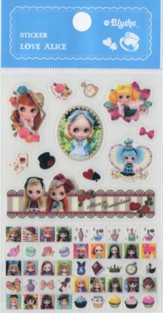 Blythe stickers from Junie Moon Japan Doll Stickers, Stationary Craft, Iphone Wallpaper Tumblr Aesthetic, Diy Stickers, Sticker Collection, Blythe Doll, Sticker Book, Printable Stickers, Sticker Sheet