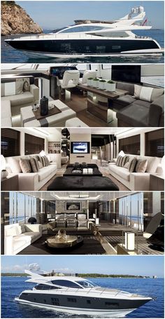 the interior and exterior of a large yacht