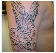 st michael tattoos 10 Saint Michael Tattoo, Different Styles Of Tattoos, St Michael The Archangel, Michael The Archangel, Tattoo Signs